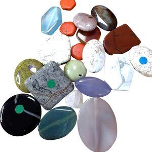 Mixed Gemstone Beads & Cabochons Crafting Lot 4.8 Oz Oval Hexagonal Shapes Polis